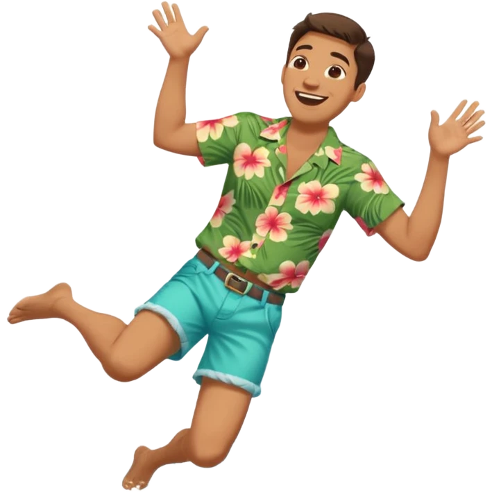 laughing guy in summer attire  falling down .side angle emoji