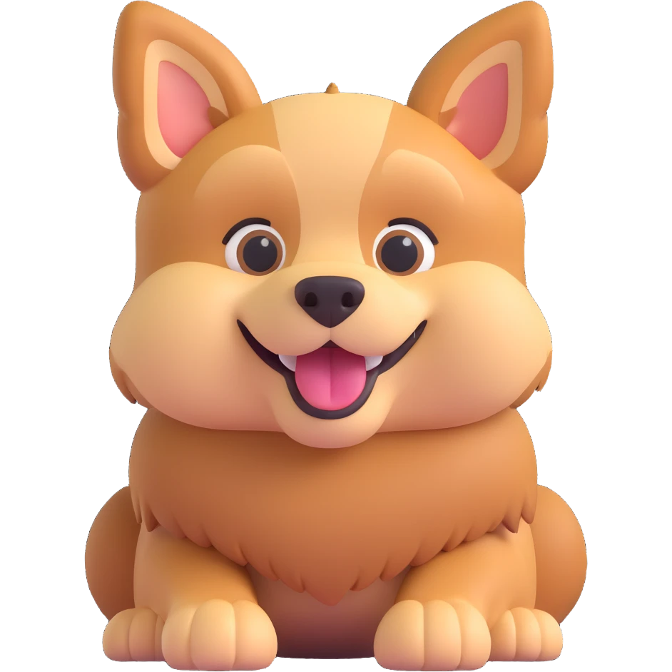dog sitting, 3D emoji style, soft fur texture, smiling emoji