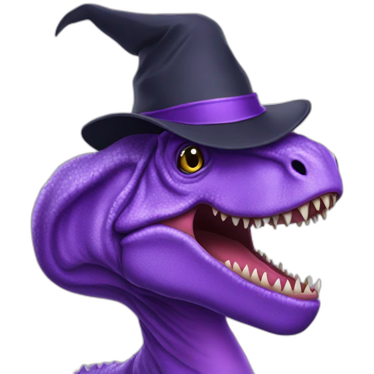purple t-rex with wizard hat on  emoji