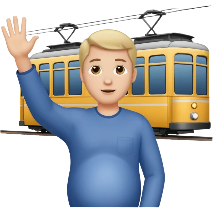 pregnant man waving at a tramway emoji