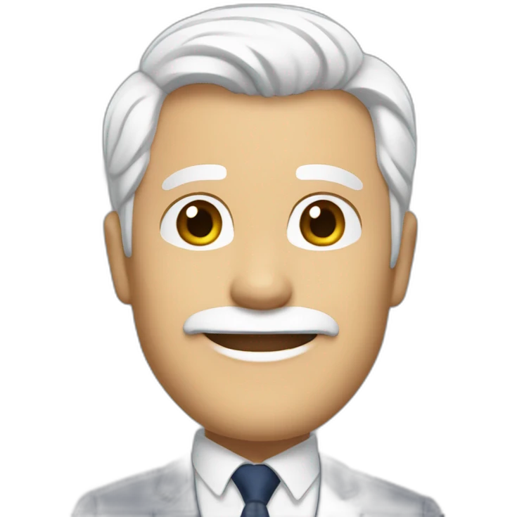 Create an emoji of a man smiling, dressed with a navy blue suit jacket and a white shirt,, with white hair and with a short but neat white beard, but with no glasses emoji