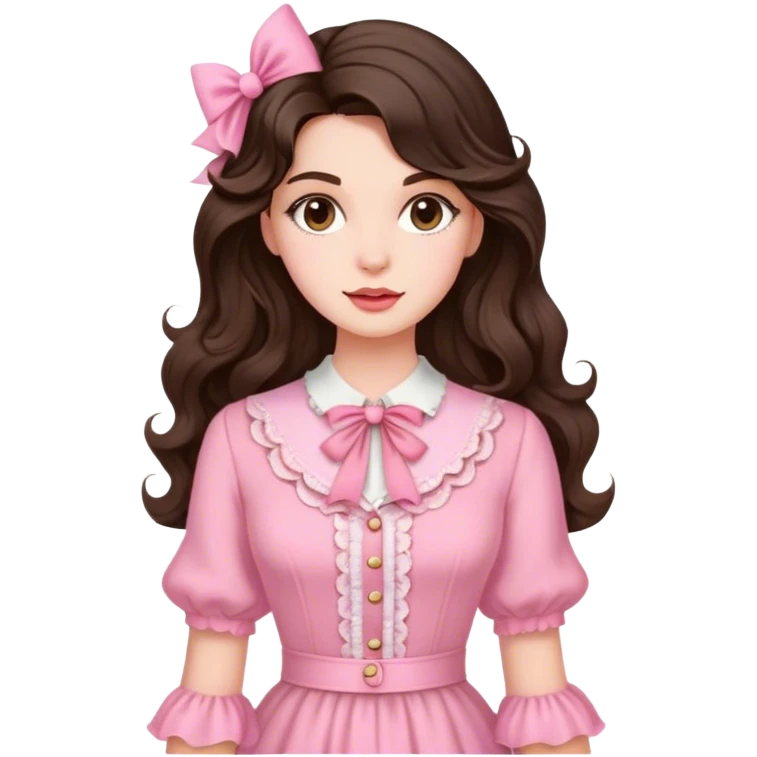 Brunette with long wavy  hair in pink vintage  emoji