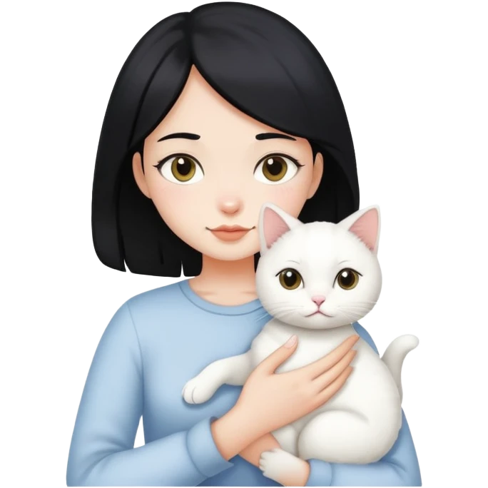 A black hair girl holding a white cat emoji
