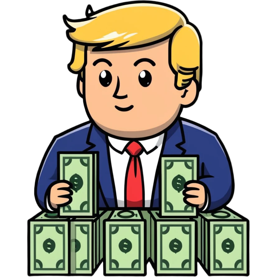 President Trump with piles of money emoji