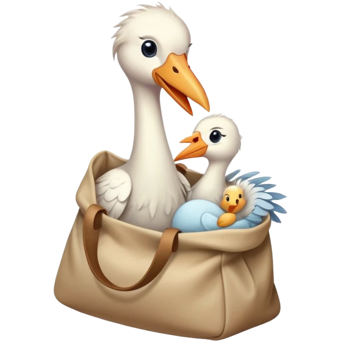 stork carrying a human baby in a bag emoji