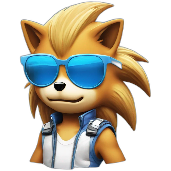 sonic the hedgehog blue with badass glasses, retrowave, synthwave emoji