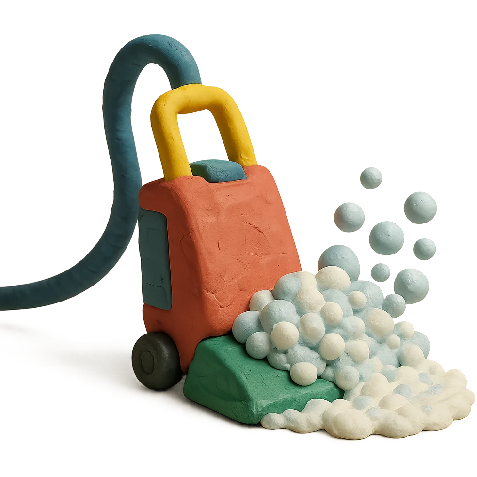 carpet shampooer in action, bubbles spilling out, no background emoji