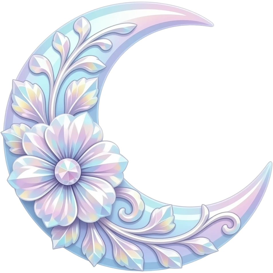 glossy Pastel iridescent floral shiny crystal crescent damask moon emoji