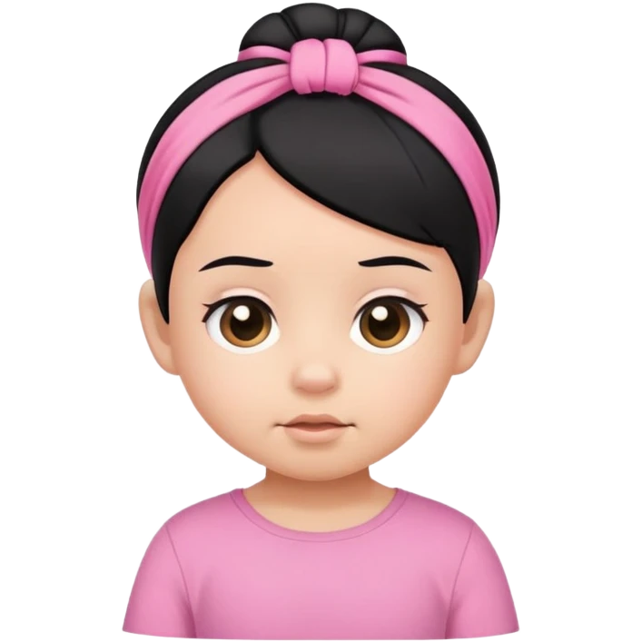 baby black hair tied on both 2 sides, pink shirt emoji