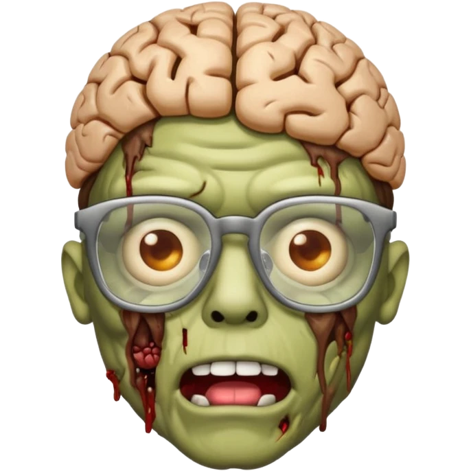 iPhone zombie emoji with a decayed brain, glasses, and a t shirt that says « braindead » emoji