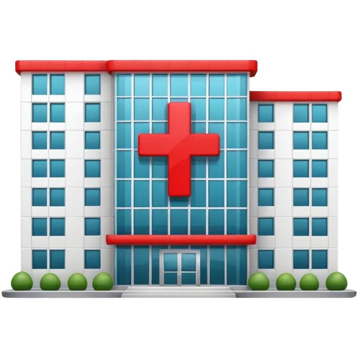 A hospital building with a red +. In PNG format. emoji
