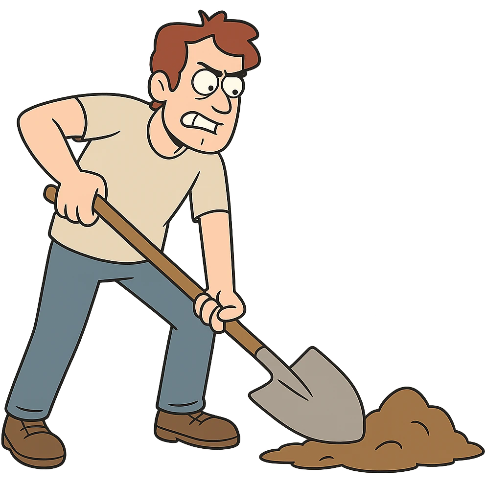 flat toon style man digging with a shovel emoji
