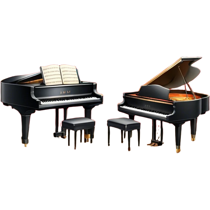Icon for Musical Theater: a vintage stage with Broadway-style curtains, a piano, musical notes, a spotlight, and a jazz band setup. The icon should reflect the vibrant and glamorous atmosphere of 1950s American musical theater, with emphasis on performance and showmanship. Transparent background. emoji