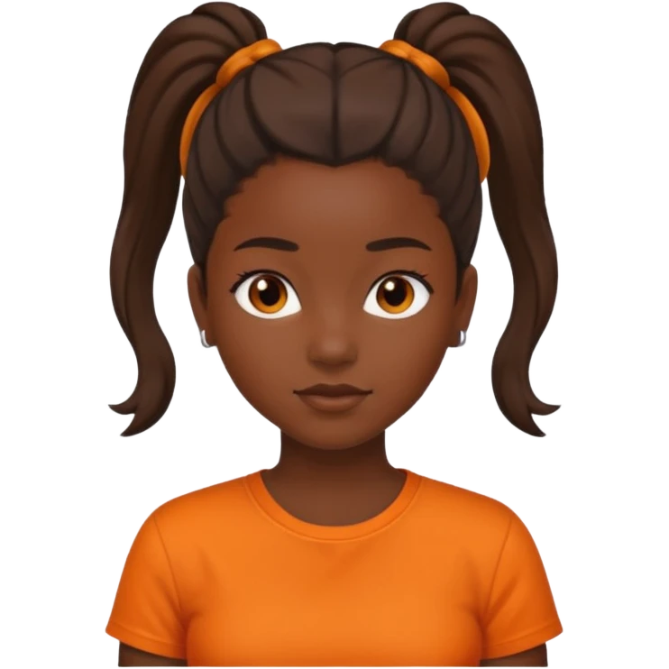 black girl with orange shirt and ponytail emoji