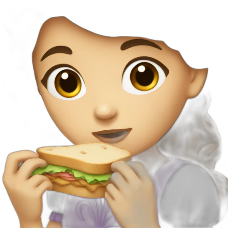 Princess Brown Hair eating a sandwich  emoji