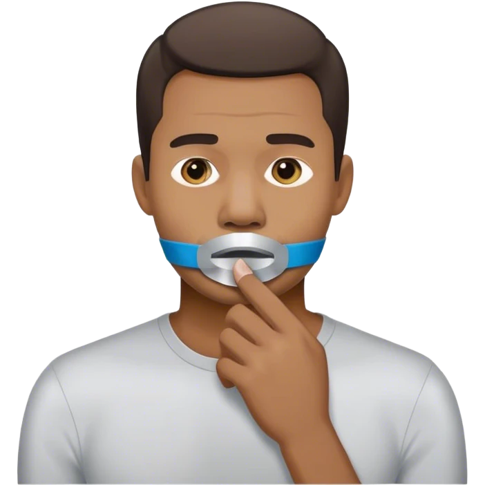 homem com fita adesiva na boca sem poder falar emoji