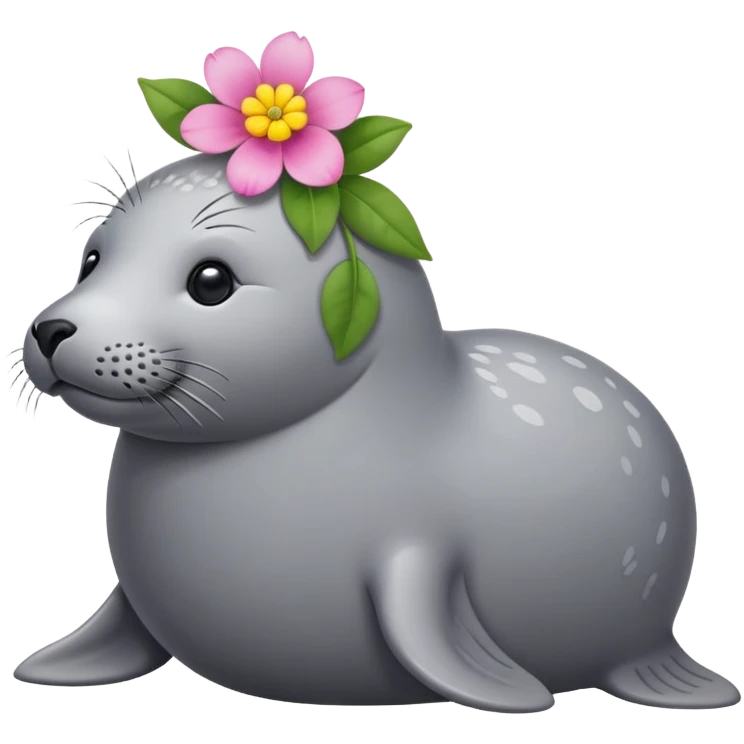 Grey Seal should not be fat on the beach with the flower pin on the head emoji
