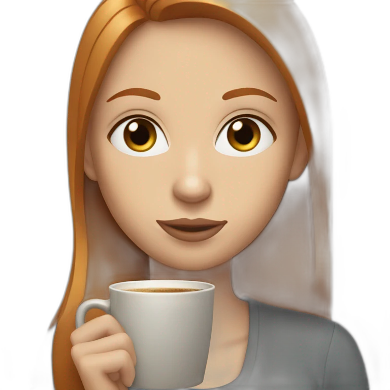 Ginger straight hair and blue eyes woman drinking a coffee  emoji