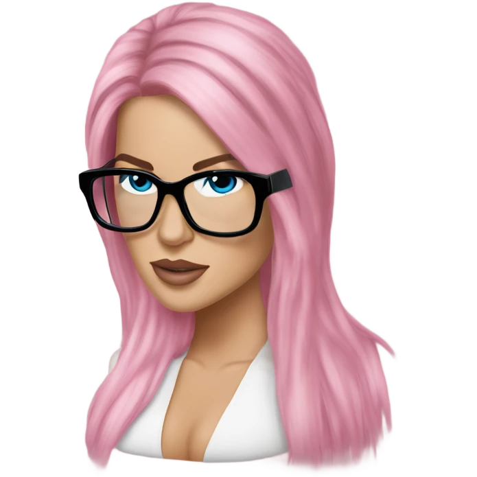 Photo Realistic khloe kardashian stylish pink hair BLUE eyes and glasses elegant  emoji