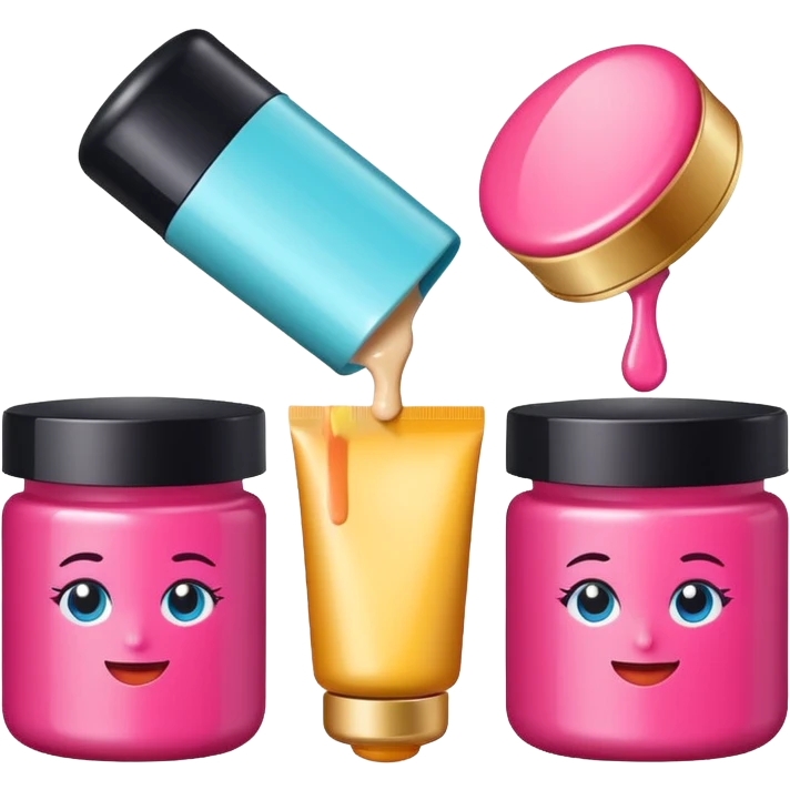 emoji of three beauty products with brand labels and a cursor (selecting a product)
 emoji