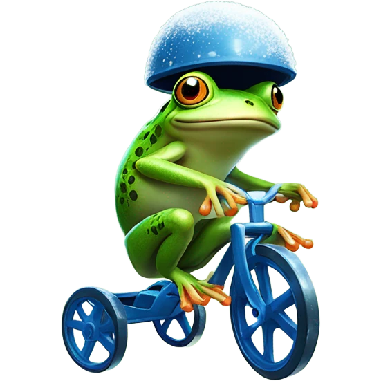 Frog riding a tricycle in a snowstorm emoji