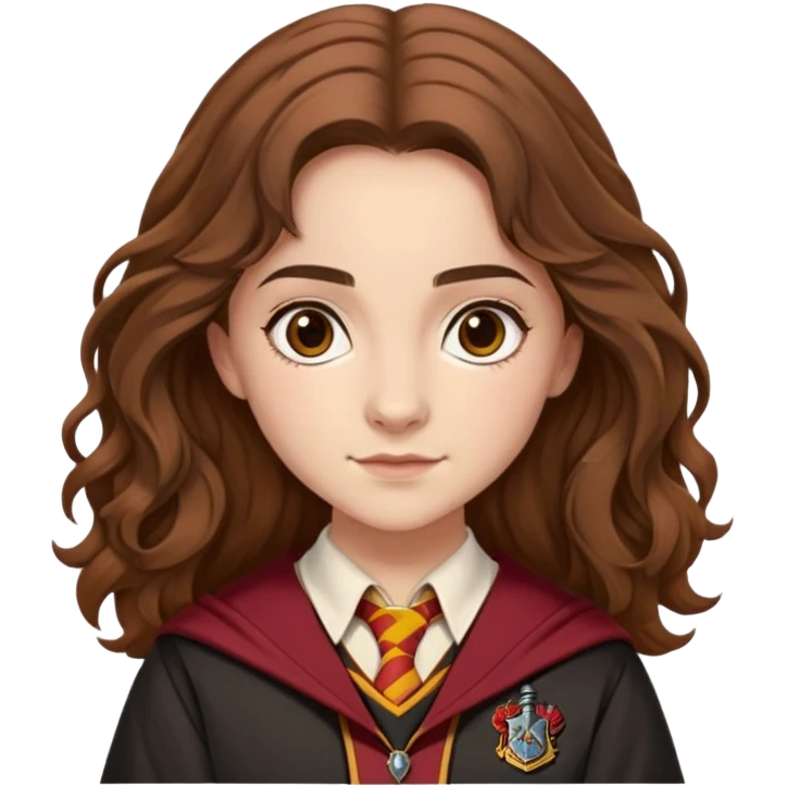 Georgina Leonidas is Katie Bell in harry potter, wear hogwarts gryfindor uniform, medium-to-long, wavy brown hair, a practical and natural look, light skin emoji