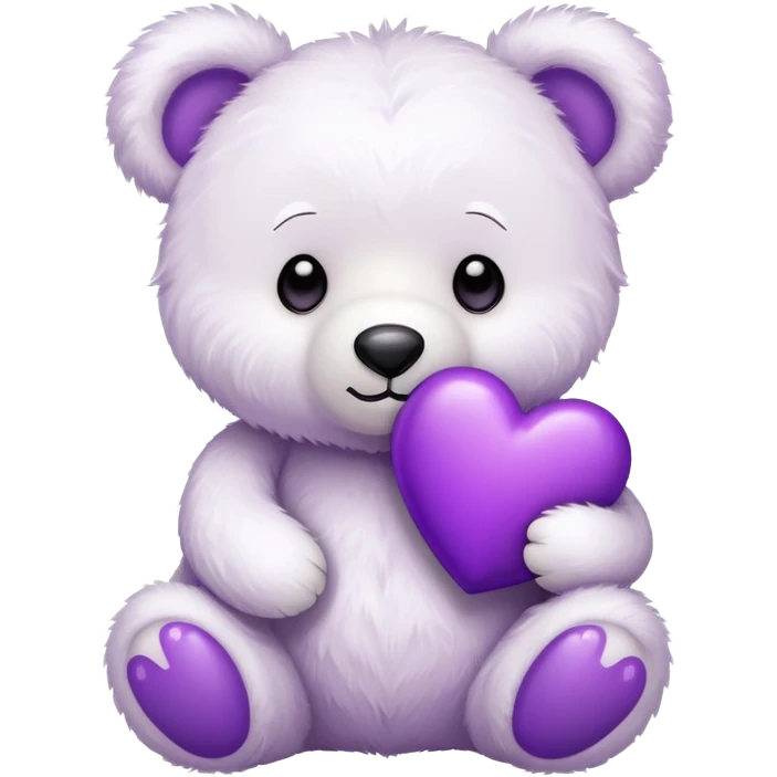Cute white teddy bear holding a purple heart emoji