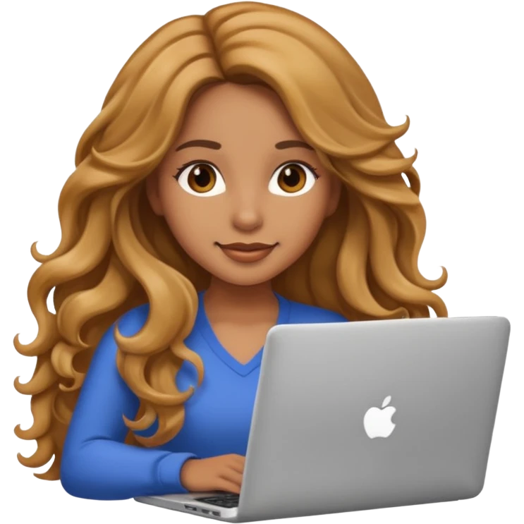 Pretty girl with long, light golden brown wavy hair, Latina, with a laptop, AI-generated emoji. emoji