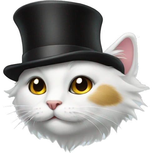 White furry cat with top hat emoji