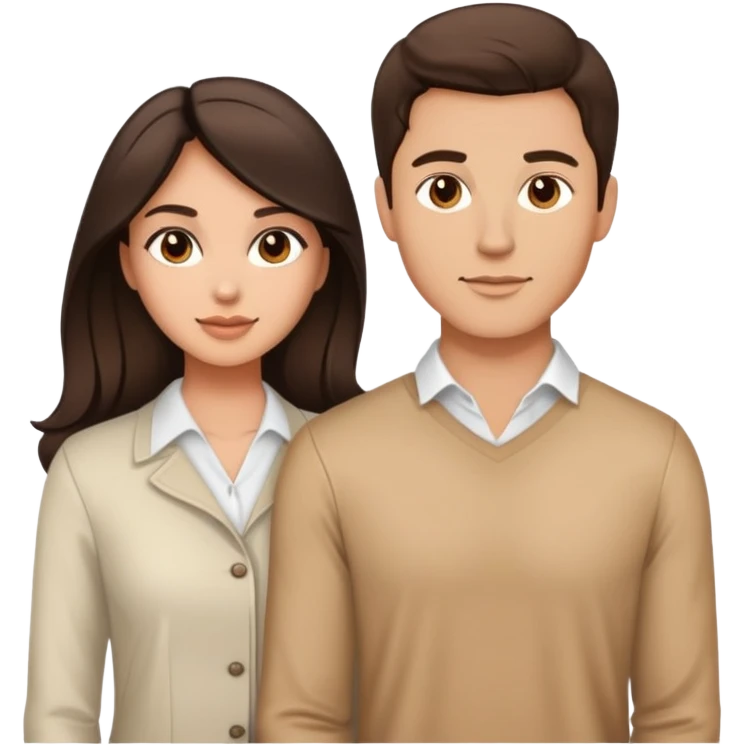 Chest up portrait of handsome brunette man and pretty brunette woman with light tan skin side by side emoji