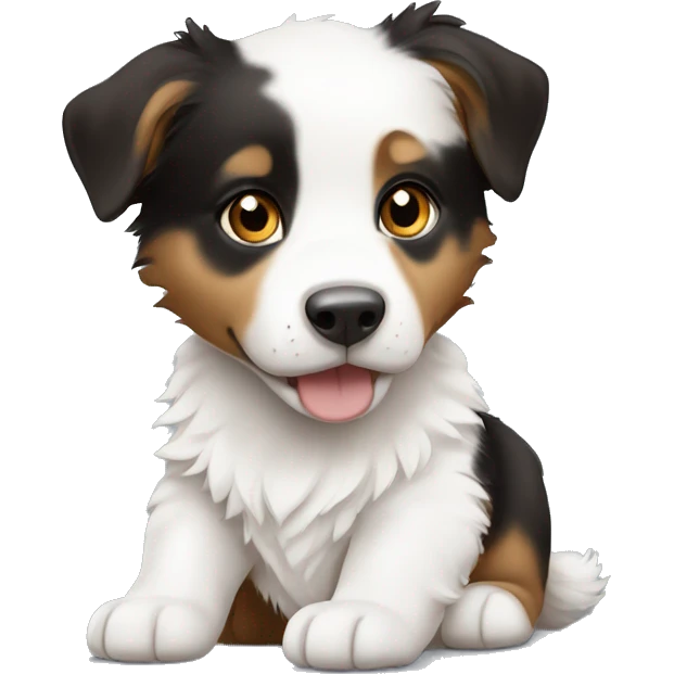 a baby tricolour (white black brown) australian sheperd emoji