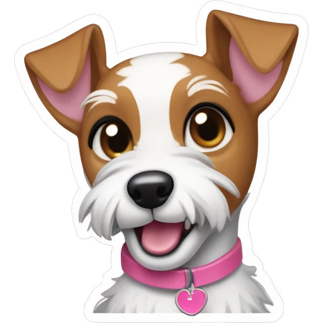  sticker of a mini fox terrier with a pink collar, solid colour fur, inspired by the style of “Lady and the Tramp.” White outline around it emoji