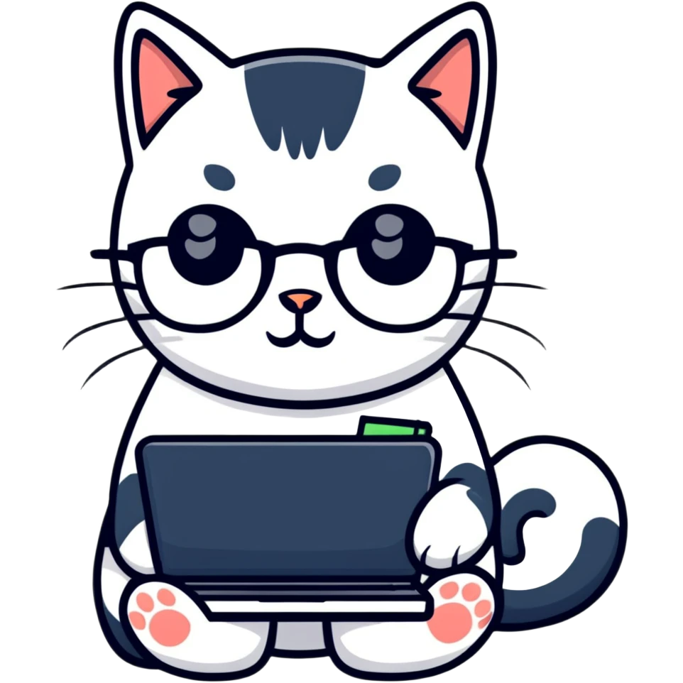 cat with glasses and a computer in its paws emoji