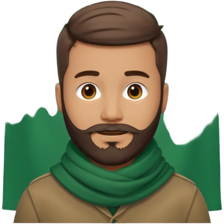 man with medium beard, short hair, soft smile, wearing dark green scarf, modern emoji style, soft contours, inspired by Apple genmoji emoji