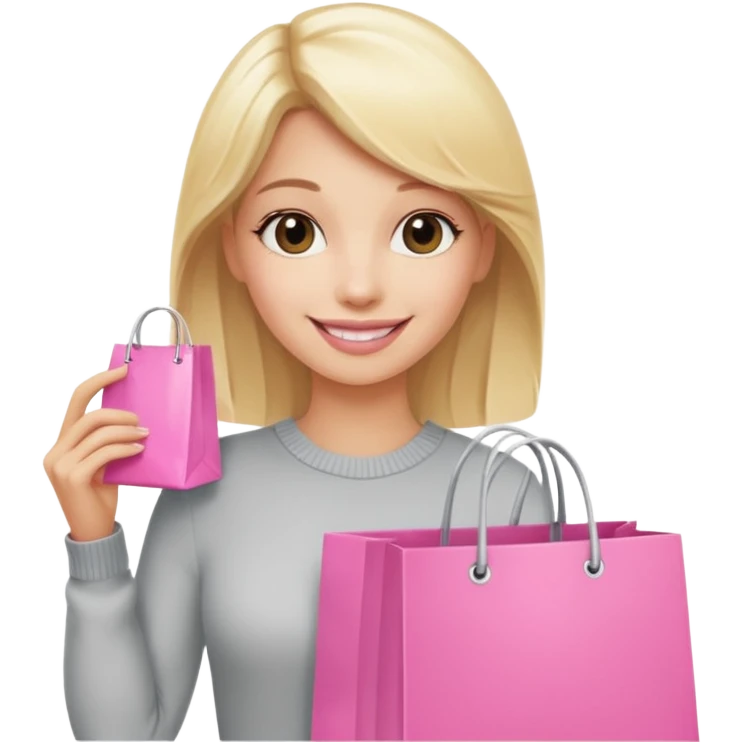 Blond influencer taking selfie with a pink shopping bag emoji