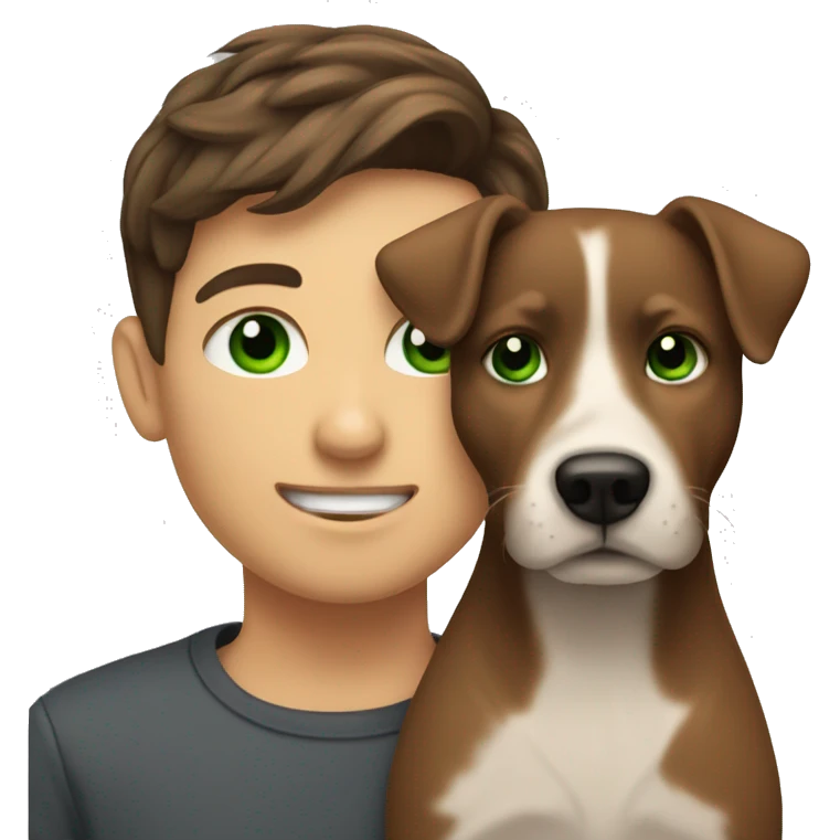 make me an emoji of a brunette boy with green eyes petting a dog emoji