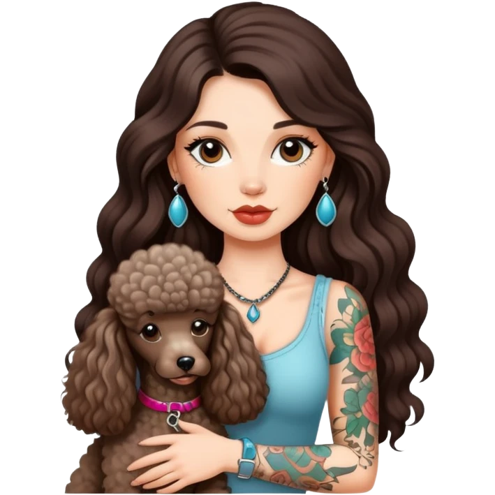 à beatiful long hair brunette with tattoos and a poodle dog emoji