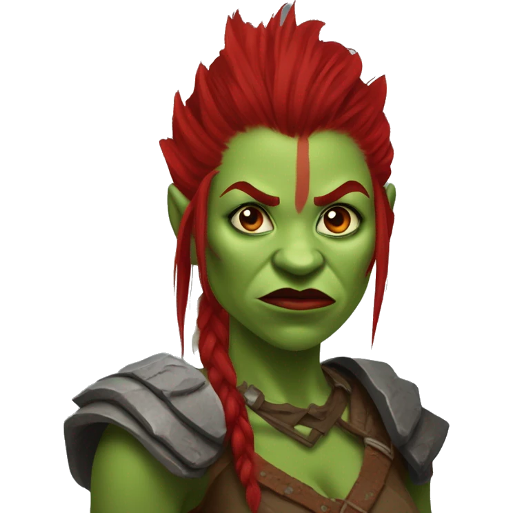 Berserker orc woman with red beard & red mohican emoji
