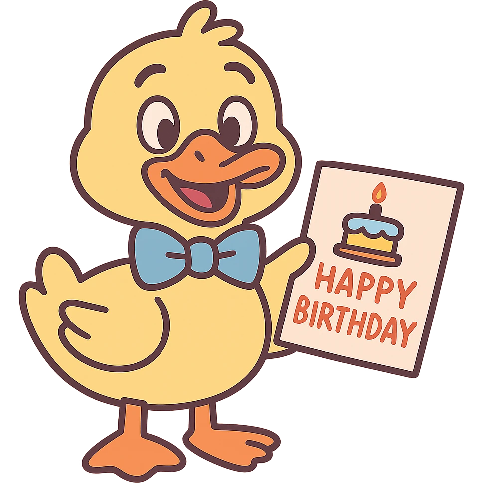 duck with bowtie holding birthday card emoji