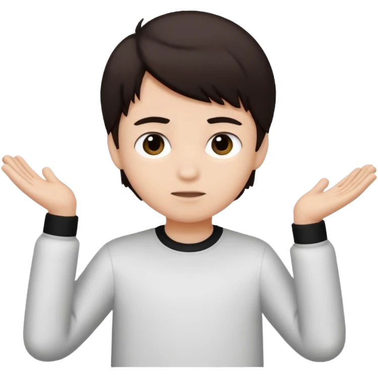 Dark brown hair, black and white color and is a boy emoji