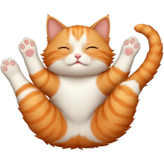 ginger and white small cat in funny positions upside down with eyes closed emoji