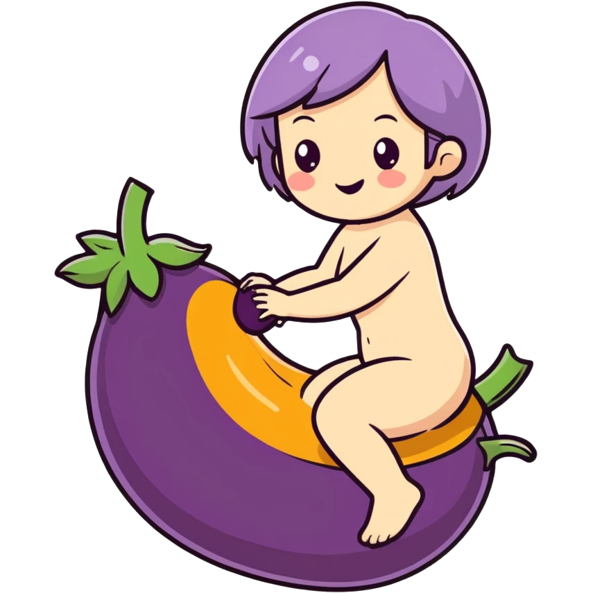 Naked girl riding eggplant  emoji