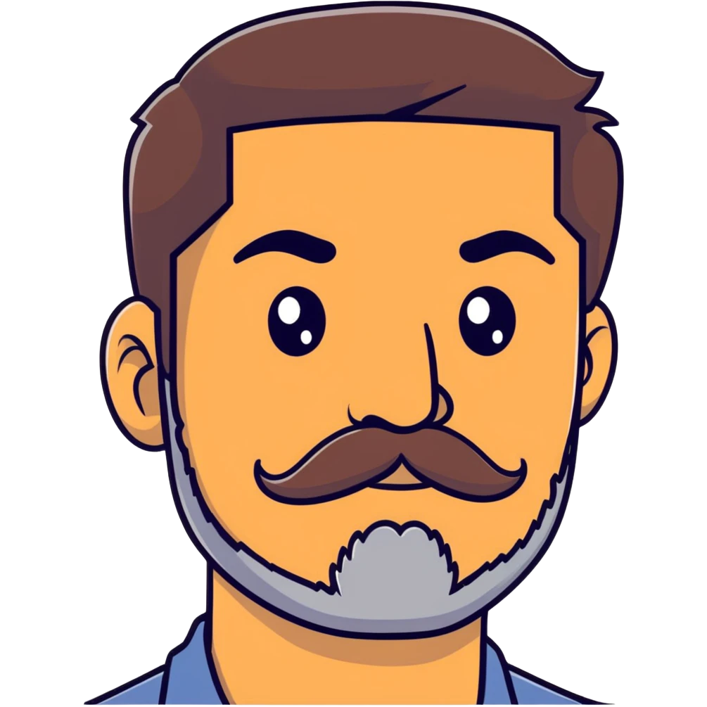close-up of man face only with mustache and beard, medium eyes, medium light skin tone, dark hair, no neck visible, just the face emoji