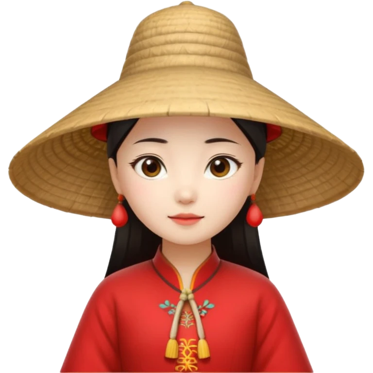 ancient chinese girl with conical hat, red emoji