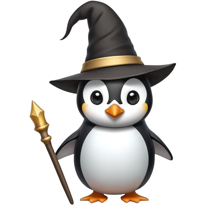 penguin wizard with a wand and pointed hat emoji