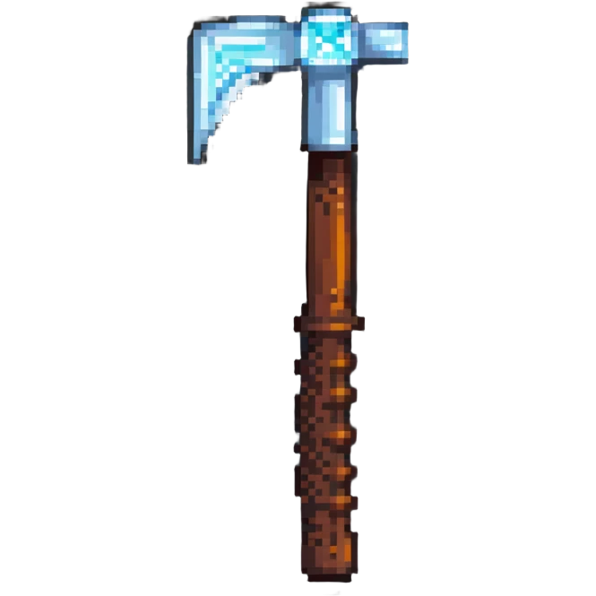 pixelated Minecraft diamond pickaxe with brown handle emoji