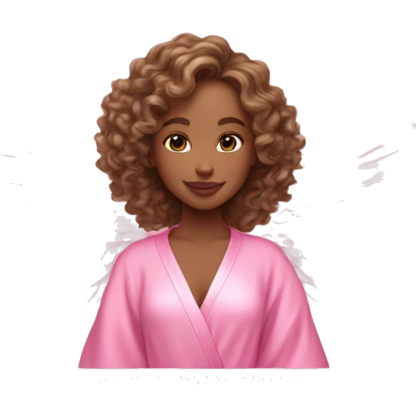 light brown haired girl with Victoria secret curls with a pink robe and light pink wings with skincare on emoji