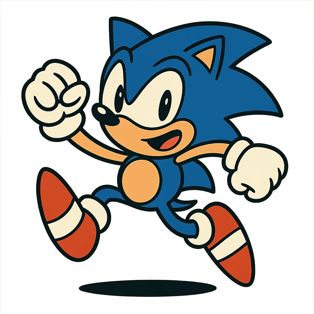 Sonic the Hedgehog, blue cartoon hedgehog with red shoes, energetic pose, vibrant style emoji