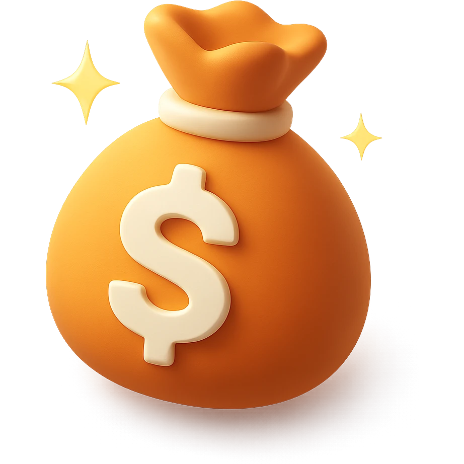 3D orange money bag with a sparkling effect emoji