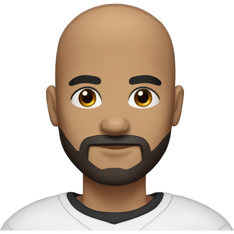 Bald football player with a black beard, dark brown eyes, black sports T-shirt emoji